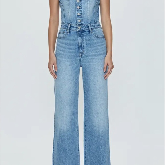 pistola Pants - pistola Light Wash Denim Wide Leg Jumpsuit